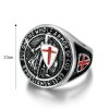 Men's Stainless Steel Gold-Plated Ring, Retro Temple Knight Red Cross Shield Finger Ring - 图片 3