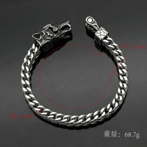 Viking-style stainless steel bracelet from Nordic, punk retro series featuring wolf, snake and eagle heads with thick chains on both sides