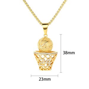 Hip Hop Basketball No. 23 Stainless Steel Gold Plated Diamond Inlay Pendant