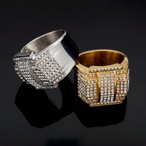 316 Stainless Steel / Titanium Steel Gold Plated Full Diamond Luxury Hip Hop Ring