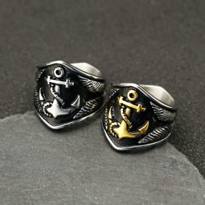 Viking Pirate Ship Anchor Titanium Steel Ring, Retro Personality Blackening Oil Stainless Steel Hip-Hop Men's Ring