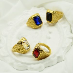 Large Gemstone Square Casting Ring in Stainless Steel, Colorful Gemstone Men's Ring