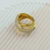 Light Luxury Titanium Steel Ring, 18K Gold Plated Diamond Trilogy Ring - 图片 4
