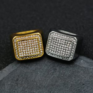 Stainless Steel Plated Diamond Ring, Personalized Bully Square Ring