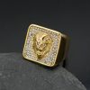 Titanium Steel Hip-Hop Full Diamond Relief Inlay Lion Head Men's Ring - 图片 3