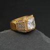 Titanium Steel Gold-Plated Diamond-Encrusted Luxury Inlay 3A Zircon HIP-HOP Men's Ring - 图片 3