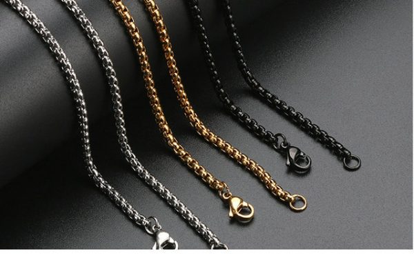 Square Pearl Stainless Steel Necklace, Titanium Steel Jewelry Chain, Hip-Hop Trendy Versatile Link