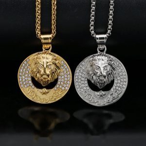Sun lion head stainless steel gold-plated high-color retention pendant