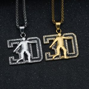 HIPHOP Jewelry Titanium Steel Gold Plated Diamond Soccer Glue Number 30 Pendant