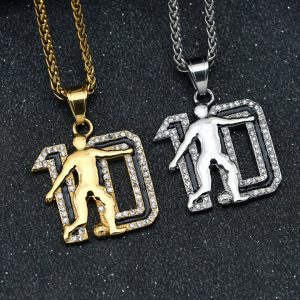 HIPHOP Jewelry Titanium Steel Gold Plated Diamond Soccer Glue Number 10 Pendant