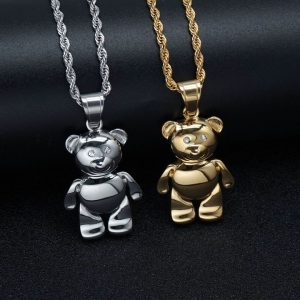 Hip-hop glossy bear titanium steel pendant versatile autumn and winter men's sweater chain