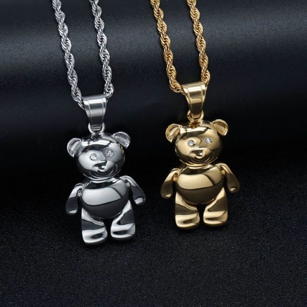 Hip-hop glossy bear titanium steel pendant versatile autumn and winter men's sweater chain