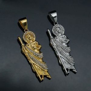 Vintage Titanium Steel St. Jude Gold Plated God YS Necklace Pendant