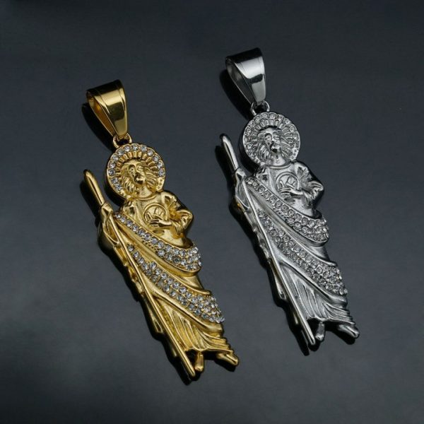 Vintage Titanium Steel St. Jude Gold Plated God YS Necklace Pendant