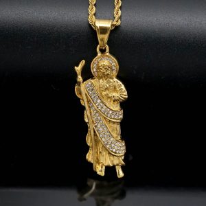 Vintage Titanium Steel St. Jude Gold Plated God YS Pendant