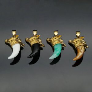 hiphop jewelry titanium steel gold-plated snake head resin imitation wolf teeth personality pendant