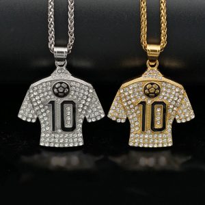 HIPHOP Jewelry Titanium Steel Gold Plated Full Diamond Football Drop No. 10 Jersey Pendant