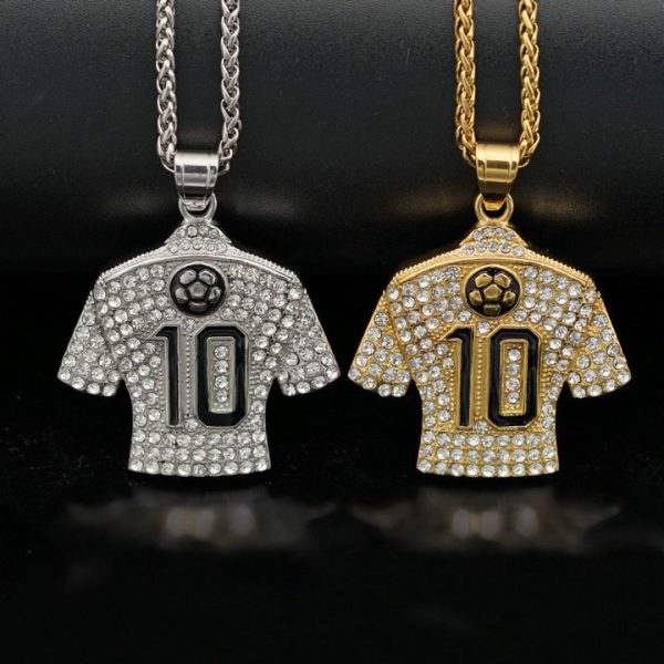 HIPHOP Jewelry Titanium Steel Gold Plated Full Diamond Football Drop No. 10 Jersey Pendant
