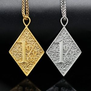 18K plating letter symbol 1%ER square 316 stainless steel pendant