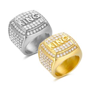 Hip Hop King Ring, Stainless Steel Vacuum Gold Plating Diamond Ring