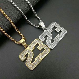 NBA star James 23 digital necklace, stainless steel color-preserving gold-plated full diamond pendant