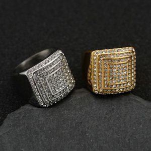 Titanium Steel Four-Layer Full Diamond Luxury Hip Hop Men's Ring