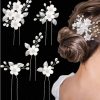 Handmade Flower and Leaf Hairpin for Bride, Chinese Traditional Bun Hairstyle Set with U-shaped Insert Pins for Wedding Ceremony - 图片 2