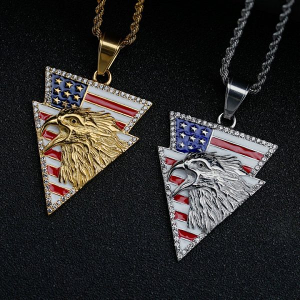Independence Day Triangle Eagle Head Badge Stainless Steel Pendant