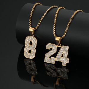 Kobe Bryant 24 Memorial Necklace, Stainless Steel Color-Preserving Gold Plating Diamond Inlay Pendant