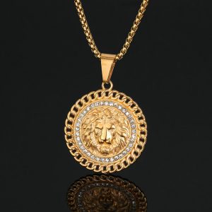 Cuban chain lion head titanium steel pendant