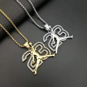 HIPHOP Jewelry Titanium Steel Gold Plated Diamond Drop Gel Jordan No. 23 Pendant