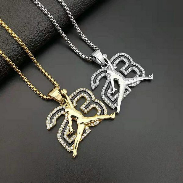 HIPHOP Jewelry Titanium Steel Gold Plated Diamond Drop Gel Jordan No. 23 Pendant