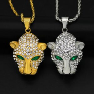Hip-hop stainless steel full-diamond leopard head pendant for necklace