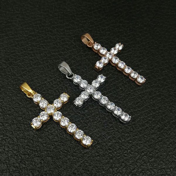 316 stainless steel gold-plated inlaid AAA zircon cross pendant