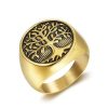 Hip Hop Retro Ring Titanium Steel Gold Plated Oil Tree of Life Men's Ring - 图片 3
