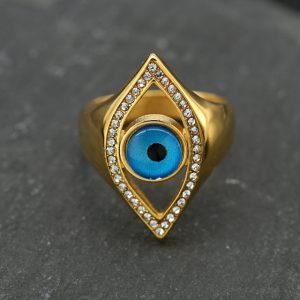 Titanium Steel Color-Preserving Electroplated Blue Angel's Eye Ring