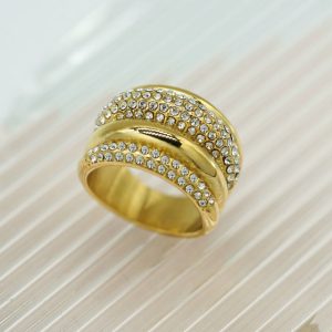 Uncommon Personalized Titanium Steel Electroplated 18K Gold Double Row Drill Ring