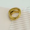 Light Luxury Titanium Steel Ring, 18K Gold Plated Diamond Trilogy Ring - 图片 3