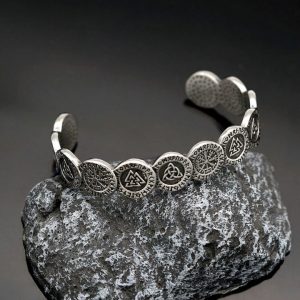 Viking Totem Titanium Steel Jewelry, Retro Open Oden Rune Stainless Steel Bangle