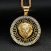 Stainless steel round full diamond hollow lion head pendant - 图片 3