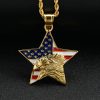American Independence Day Memorial Necklace USA Flag Five-pointed Star Eagle Stainless Steel Pendant - 图片 2