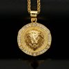 Stainless Steel Round Disc Gear Stripe Dot Drill Lion Head Pendant, Hip Hop Jewelry - 图片 2
