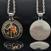 Medieval Templar Red Cross Shield Necklace Titanium Steel Gold Plated Droplet Resin Pendant - 图片 3