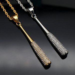 Hiphop Diamond Embellished Baseball Bat Trendy Titanium Steel Pendant