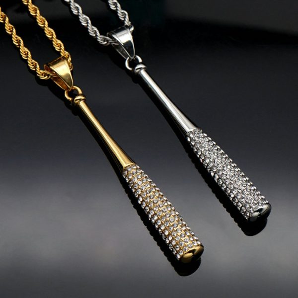 Hiphop Diamond Embellished Baseball Bat Trendy Titanium Steel Pendant