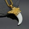 hiphop jewelry titanium steel gold-plated snake head resin imitation wolf teeth personality pendant - 图片 5