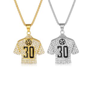 HIPHOP Jewelry Titanium Steel Gold Plated Full Diamond Football Drop No. 30 Jersey Pendant