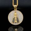 Religious hip-hop jewelry titanium steel full diamond round cross Mary pendant - 图片 2
