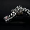 Cuban Link Titanium Steel Bracelet, Punk Style Stainless Steel Red Eye Skull Head Bracelet - 图片 2