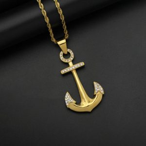 Diamond anchor pendant naval wind titanium steel jewelry